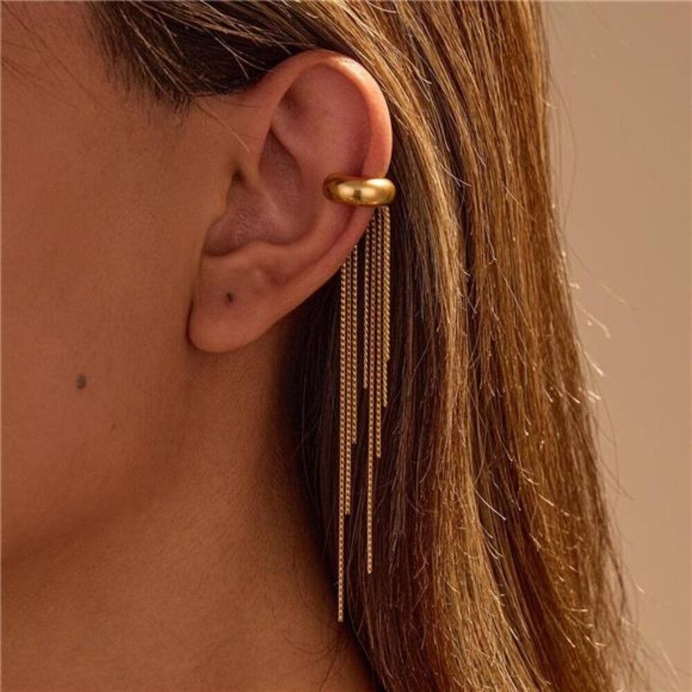 18K Gold-Plated Tassel Ear Cuff Earrings
